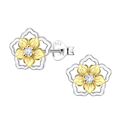 Silver Flower Stud Earrings - 24536