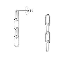 Silver Square Paperclip Chain Stud Earrings - 24448