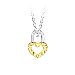 Silver Lock Heart Necklace - 24538