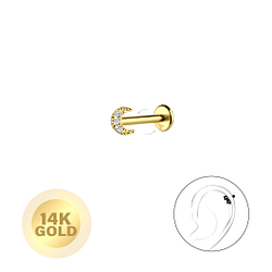 14K Solid Gold - Moon Labret with 3mm Disc - 24660 14K Solid Gold - Moon Labret with 3mm Disc - 24660