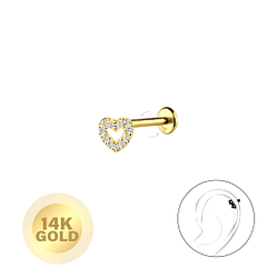 14K Solid Gold - Heart Labret with 3mm Disc - 24661 14K Solid Gold - Heart Labret with 3mm Disc - 24661