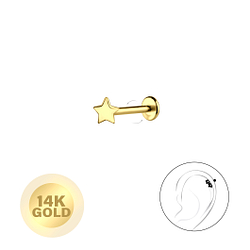 14K Solid Gold - Star Labret with 3mm Disc - 24663