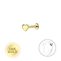 14K Solid Gold - Heart Labret with 3mm Disc - 24664