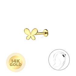 14K Solid Gold - Butterfly Labret with 3mm Disc - 24669