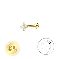 14K Solid Gold - Flower Labret with 3mm Disc - 24678
