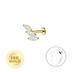 14K Solid Gold - Geometric Labret with 3mm Disc - 24679