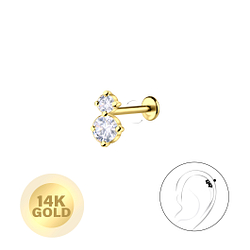 14K Solid Gold - Geometric Labret with 3mm Disc - 24687