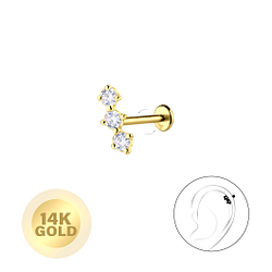 14K Solid Gold - Geometric Labret with 3mm Disc - 24688
