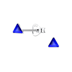 3mm Triangle Glass Silver Stud Earrings - 24727