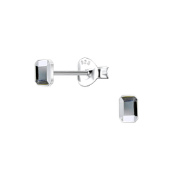 2.5x4mm Rectangle Cushion Crystal Silver Stud Earrings - 24729