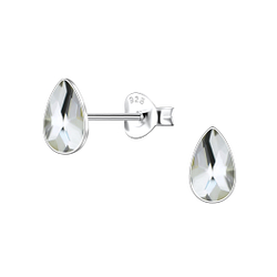 3x5mm Pear Crystal Silver Stud Earrings - 24732 3x5mm Pear Crystal Silver Stud Earrings - 24732