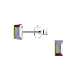 2x5mm Rectangle Crystal Silver Stud Earrings - 24734