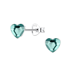 6mm Heart Crystal Silver Stud Earrings - 24737