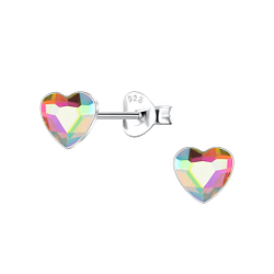 6mm Heart Crystal Silver Stud Earrings - 24737