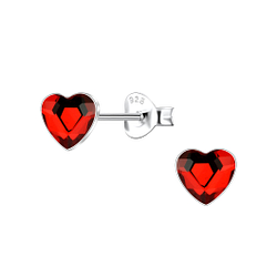 6mm Heart Crystal Silver Stud Earrings - 24737