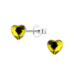 6mm Heart Crystal Silver Stud Earrings - 24737