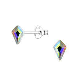 4x6mm Kite Shaped Crystal Silver Stud Earrings - 24738