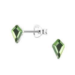 4x6mm Kite Shaped Crystal Silver Stud Earrings - 24738