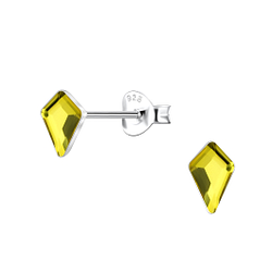 4x6mm Kite Shaped Glass Silver Stud Earrings - 24738