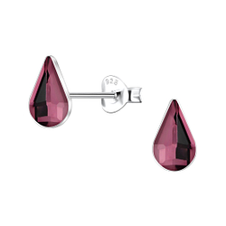 5x8mm Teardrop Glass Silver Stud Earrings  - Wholesale - 24739