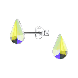 5x8mm Teardrop Glass Silver Stud Earrings  - Wholesale - 24739