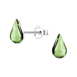 5x8mm Teardrop Glass Silver Stud Earrings  - 24739