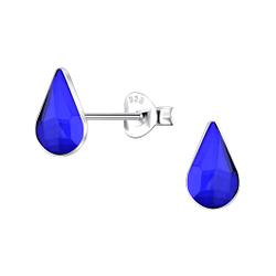 5x8mm Teardrop Glass Silver Stud Earrings  - Wholesale - 24739