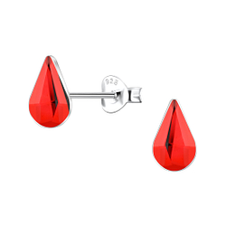 5x8mm Teardrop Glass Silver Stud Earrings  - Wholesale - 24739