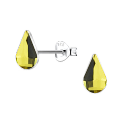 5x8mm Teardrop Glass Silver Stud Earrings  - Wholesale - 24739