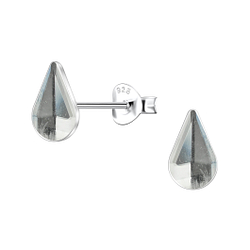 5x8mm Teardrop Glass Silver Stud Earrings  - Wholesale - 24739