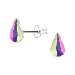 5x8mm Teardrop Glass Silver Stud Earrings  - Wholesale - 24739