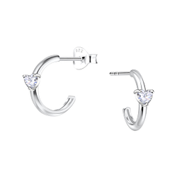 Silver Heart Half Hoop Stud Earrings - 24893