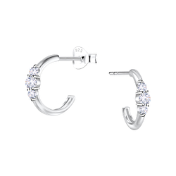 Silver Geometric Half Hoop Stud Earrings - 24894