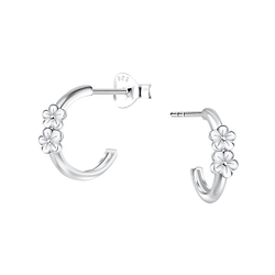 Silver Flower Half Hoop Stud Earrings - 24898