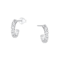 Silver Braid Half Hoop Stud Earrings - 24906