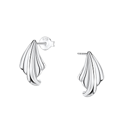 Silver Patterned Half Hoop Stud Earrings - 24914