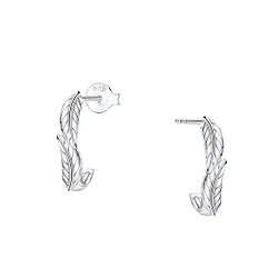 Silver Leaf Half Hoop Stud Earrings - 24923