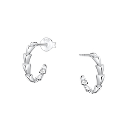 Silver Patterned Half Hoop Stud Earrings - 24925