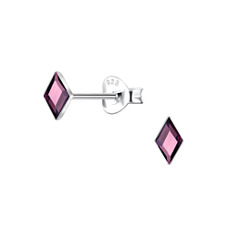 3x5mm Diamond Shaped Crystal Silver Stud Earrings - 24731
