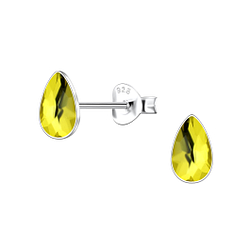 3x5mm Pear Crystal Silver Stud Earrings  - 24732