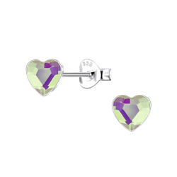 6mm Heart Crystal Silver Stud Earrings - 24737