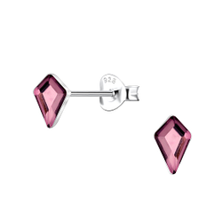 4x6mm Kite Shaped Glass Silver Stud Earrings - 24738