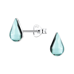 5x8mm Teardrop Glass Silver Stud Earrings  - Wholesale - 24739