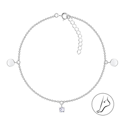 Silver Round Anklet with 4mm Round Cubic Zirconia - 25147