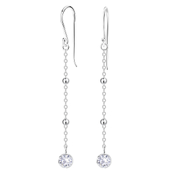 Silver Satellite Chain with Single Stone Earrings - 25135