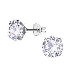 8mm Round Cubic Zirconia Silver Stud Earrings - 24211