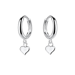 Silver Heart Charm Huggie Earrings - 25139