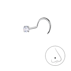 2.5mm Round Cubic Zirconia Silver Nose Spinner - 25177