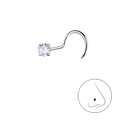 3mm Round Cubic Zirconia Silver Nose Spinner - 25179