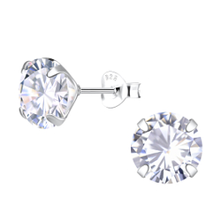 10mm Round Cubic Zirconia Silver Stud Earrings - 25279